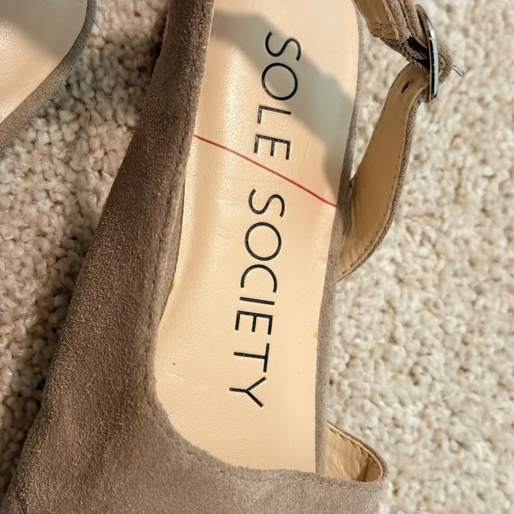 Sole Society Dolven Taupe Suede‎ Espadrille Slingback Sandals Womens 8.5
